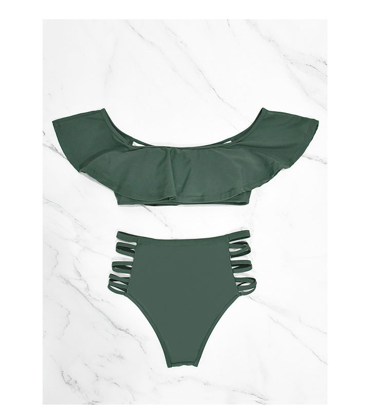 Off-Shoulder Ruffle Top &amp;amp; Strappy High-Waisted Bikini Set