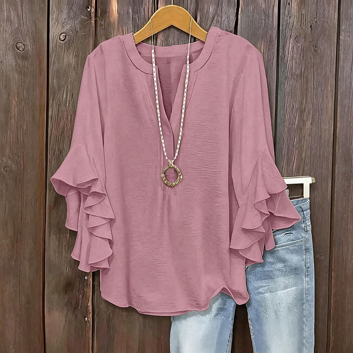 Ruffle-Sleeve V-Neck Blouse