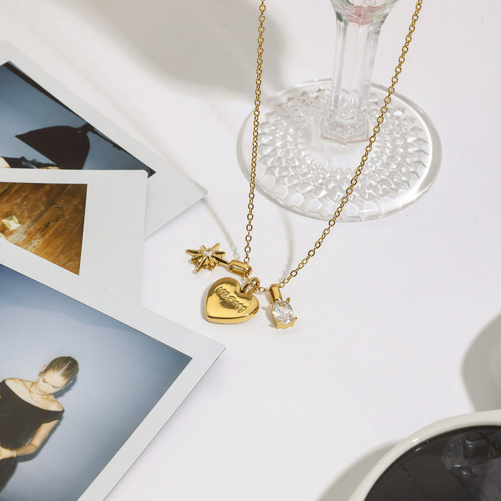 Mother’s Day Gift for Mom | Heart, Star &amp; CZ Charm Pendant
