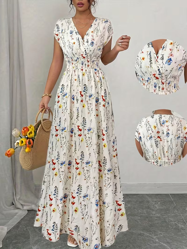 Floral Print Smocked Waist Maxi Dress