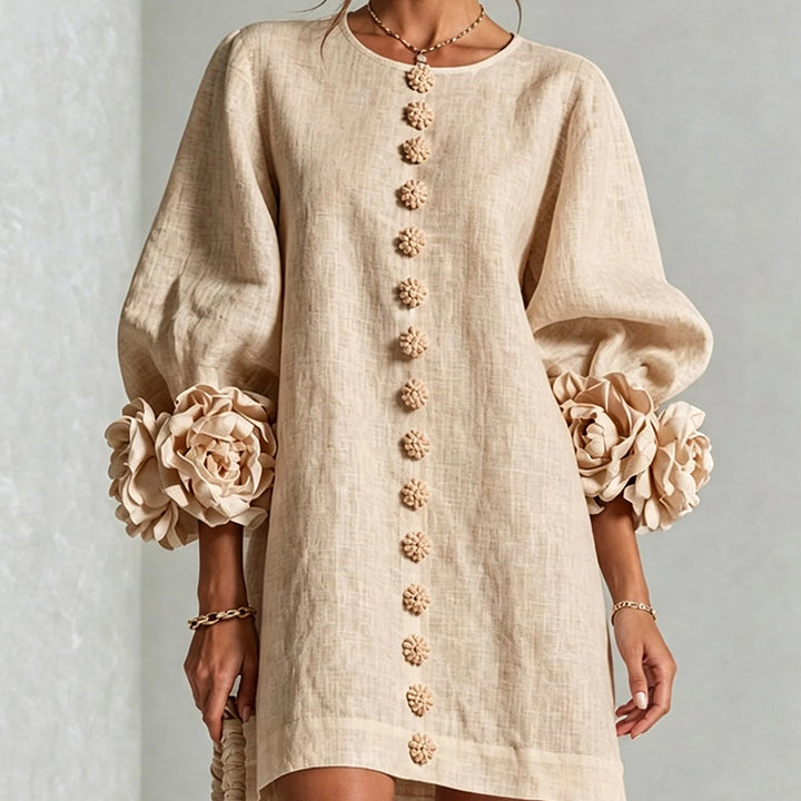Floral-cuff puff-sleeve mini dress