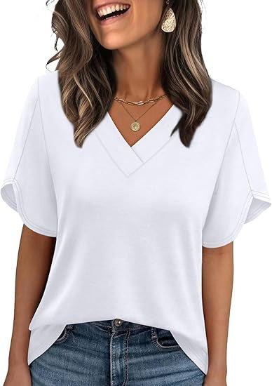 V-Neck Dolman Sleeve Casual T-Shirt, Loose Fit Solid Color Blouse