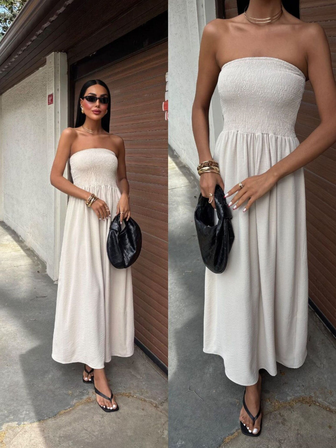 Strapless Linen-Blend Midi Dress | Minimalist Quiet Luxury Sundres