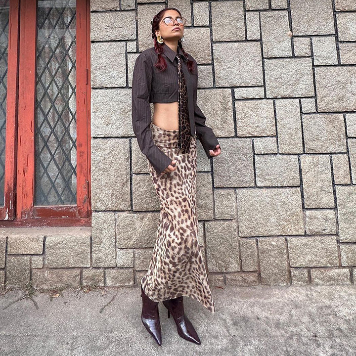 Leopard Print Mesh Maxi Skirt | High-Waisted, Minimalist Lined Skirt