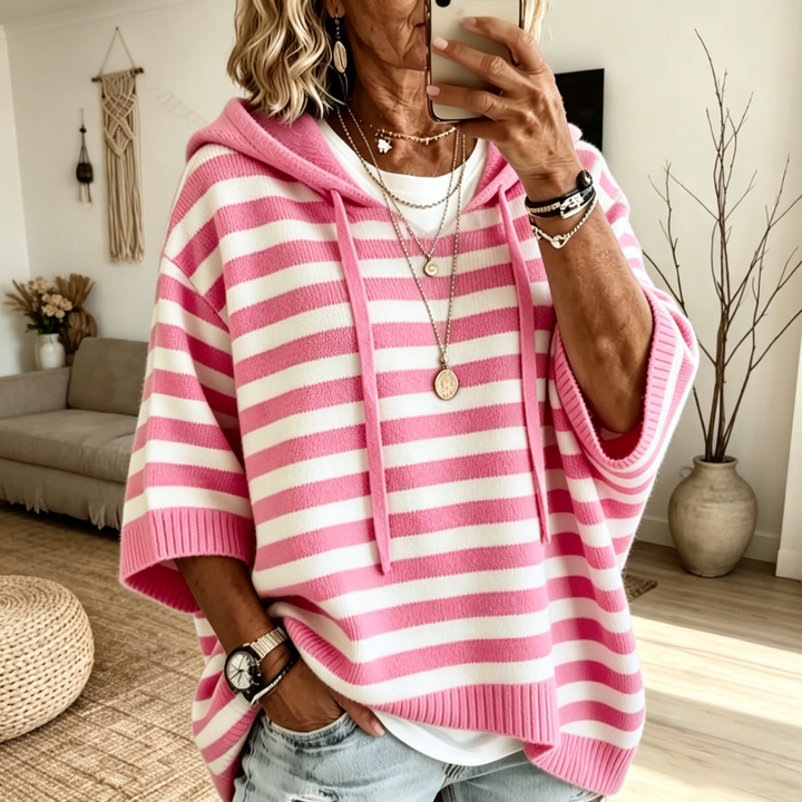 Drop Shoulder Hooded Knit Pullover