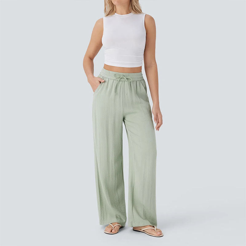 High-waisted  wide-leg pants with drawstring