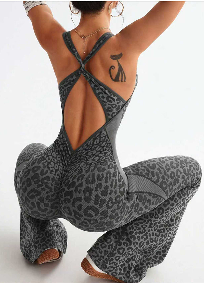 Leopard Print Seamless Flare Jumpsuit