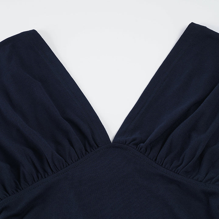 Ruched Dolman Sleeve Crop Top, Deep V-Neck Open Back Blouse for Women