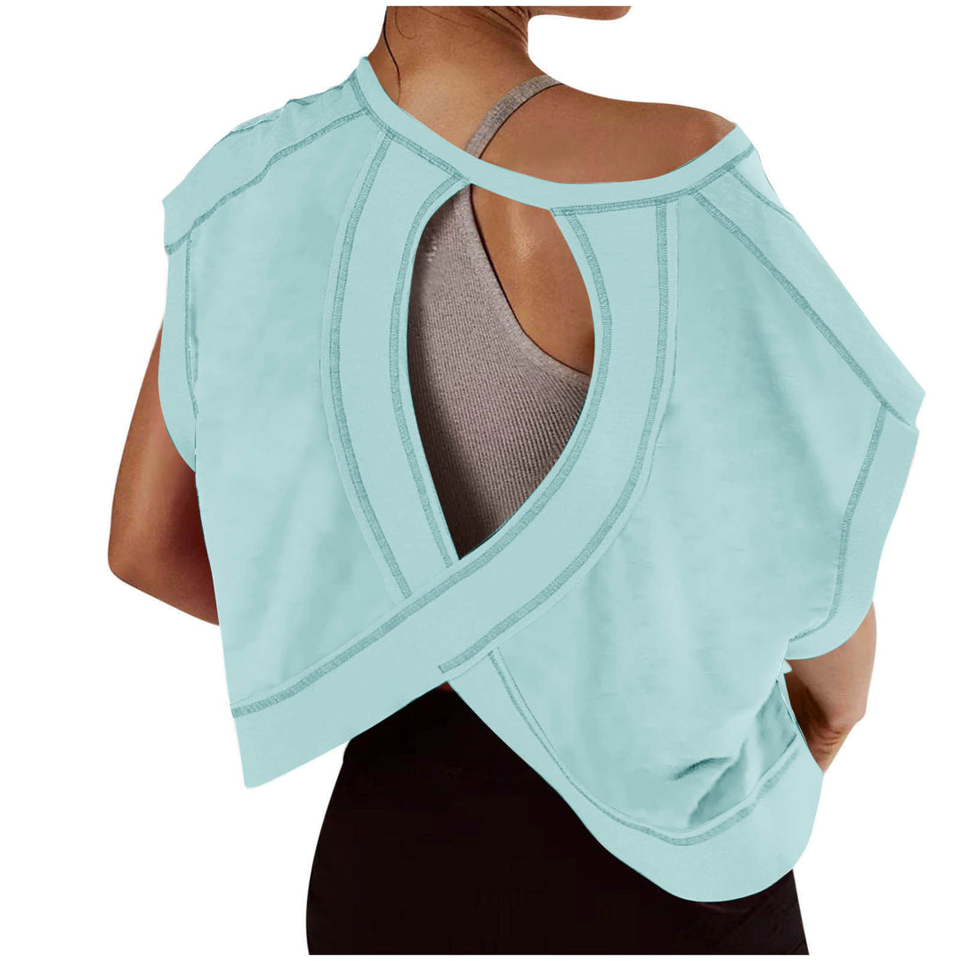Open-Back Cropped Athletic Tee, Breathable Twist-Back Workout Top