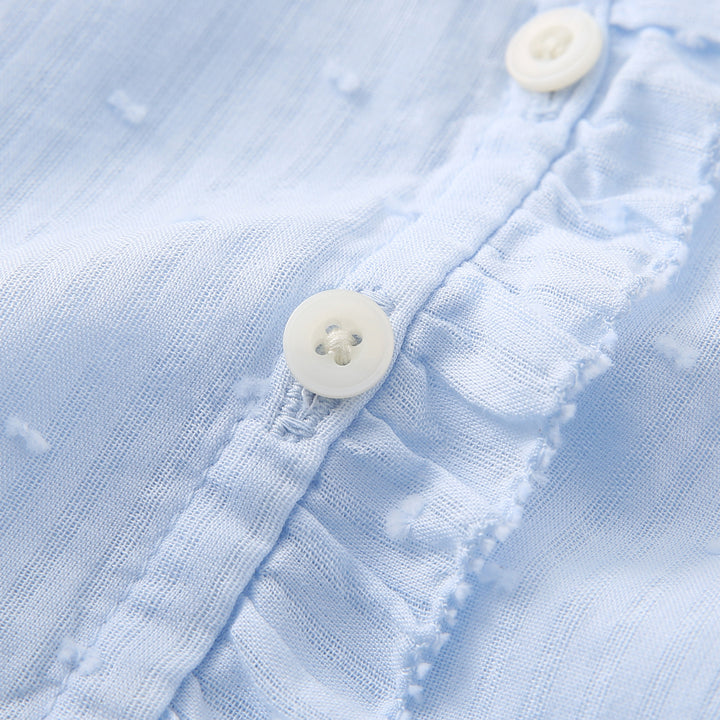 V-Neck Ruffle Puff Sleeve Swiss Dot Blouse | Cinched Waist Babydoll Top