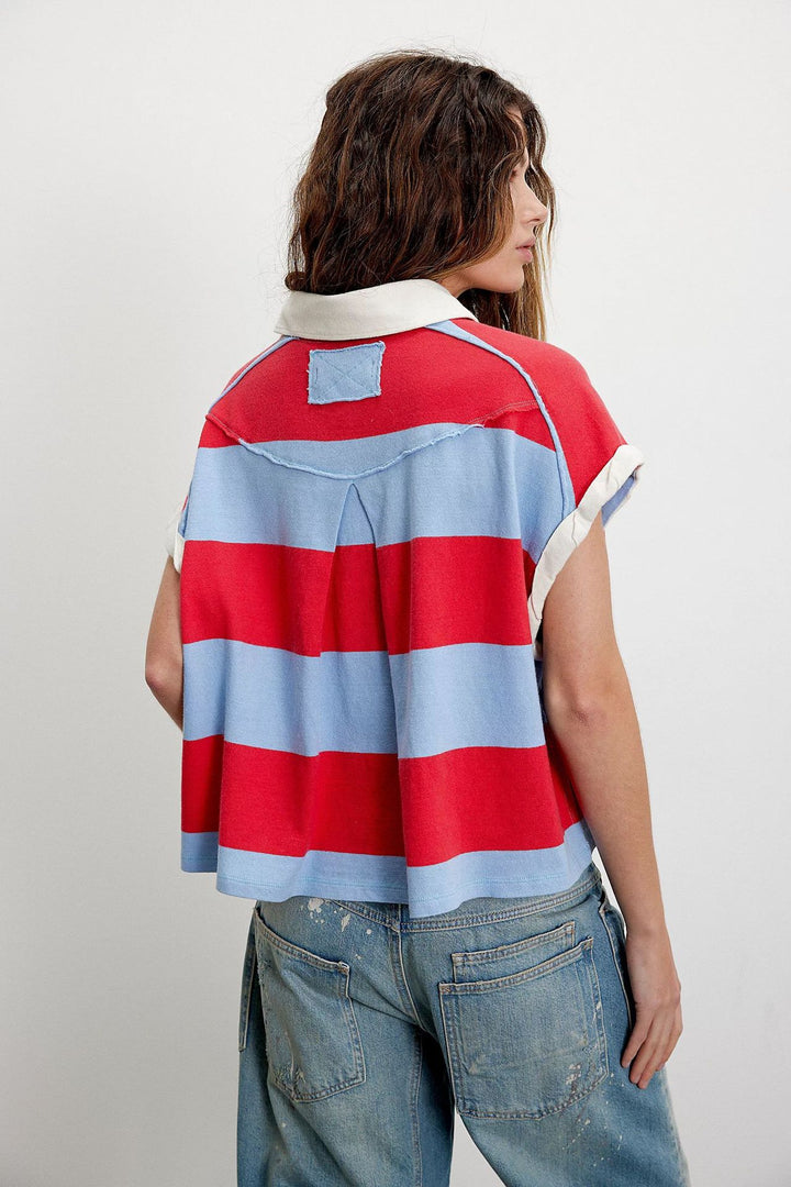 Stripe Cropped Rugby Polo Shirt