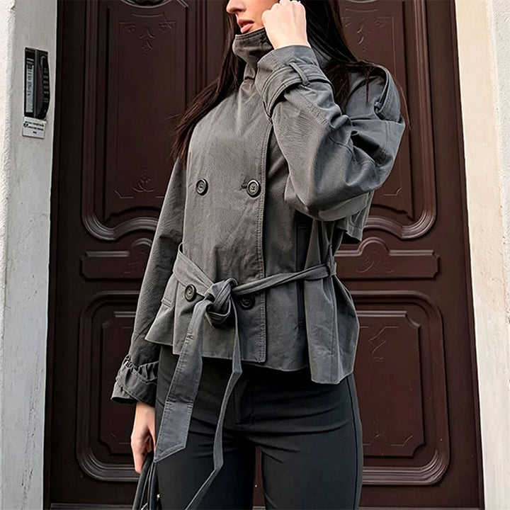Cropped trench coat with a belted waist