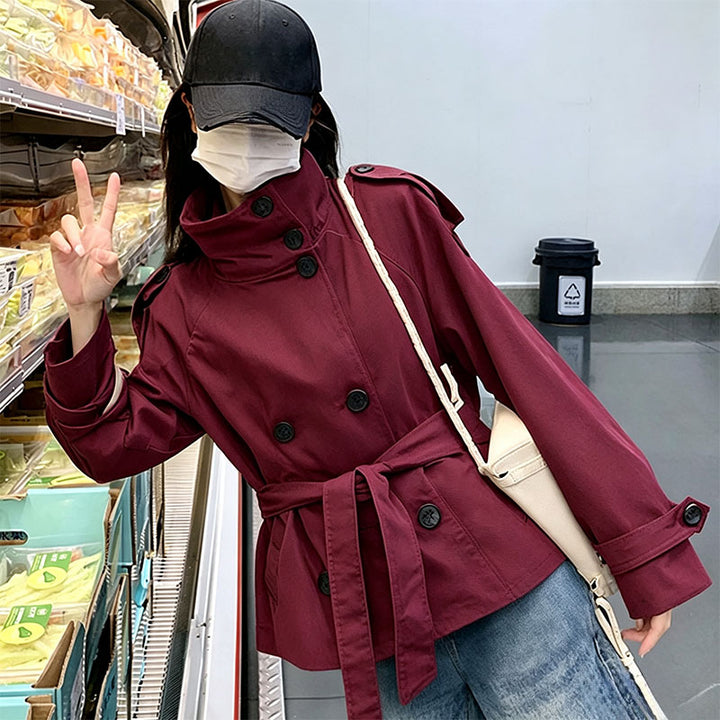 Cropped trench coat with a belted waist