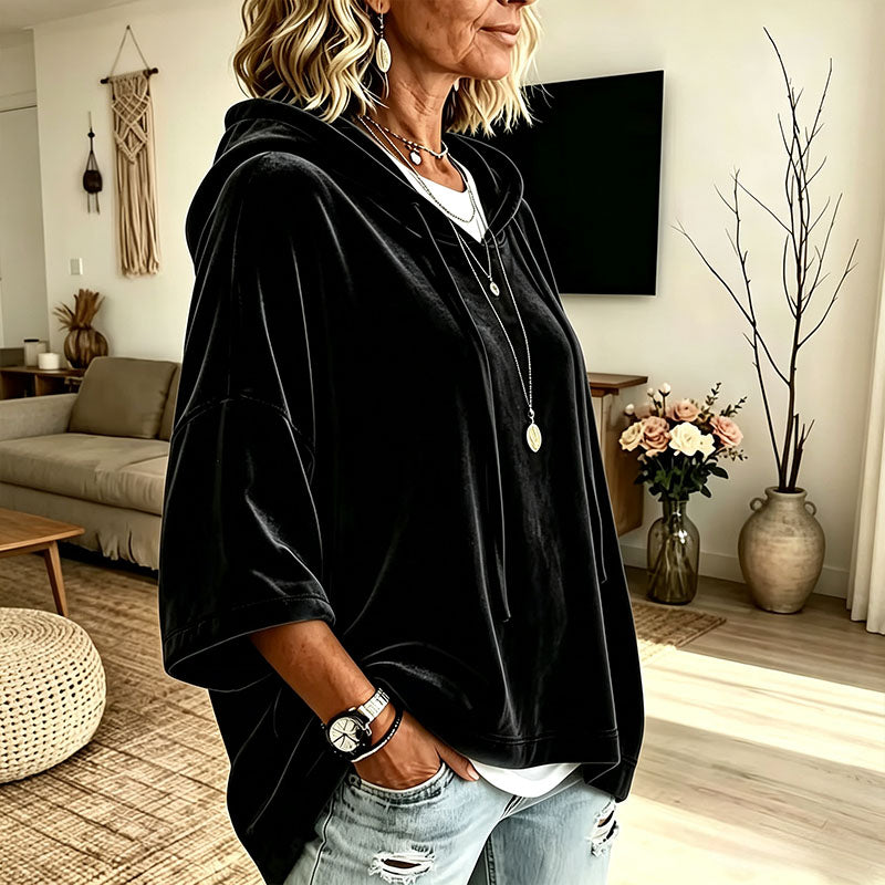 Velvet hooded casual sweatshirt