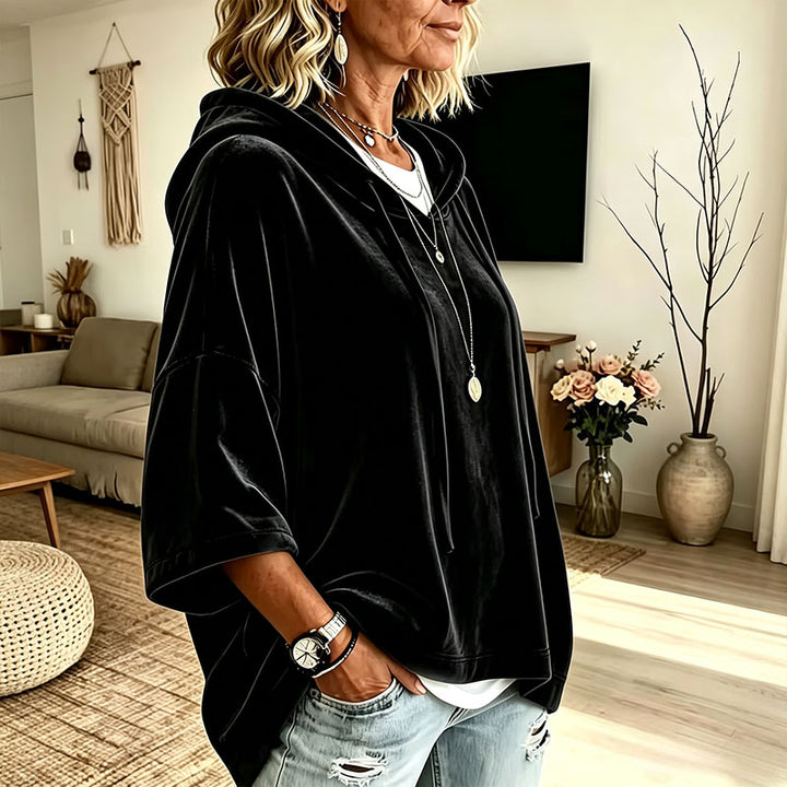 Velvet hooded casual sweatshirt