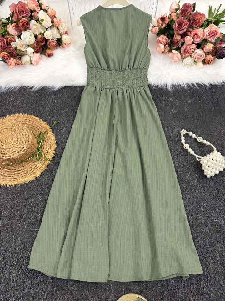 Green Sleeveless Surplice Neck Midi Dress