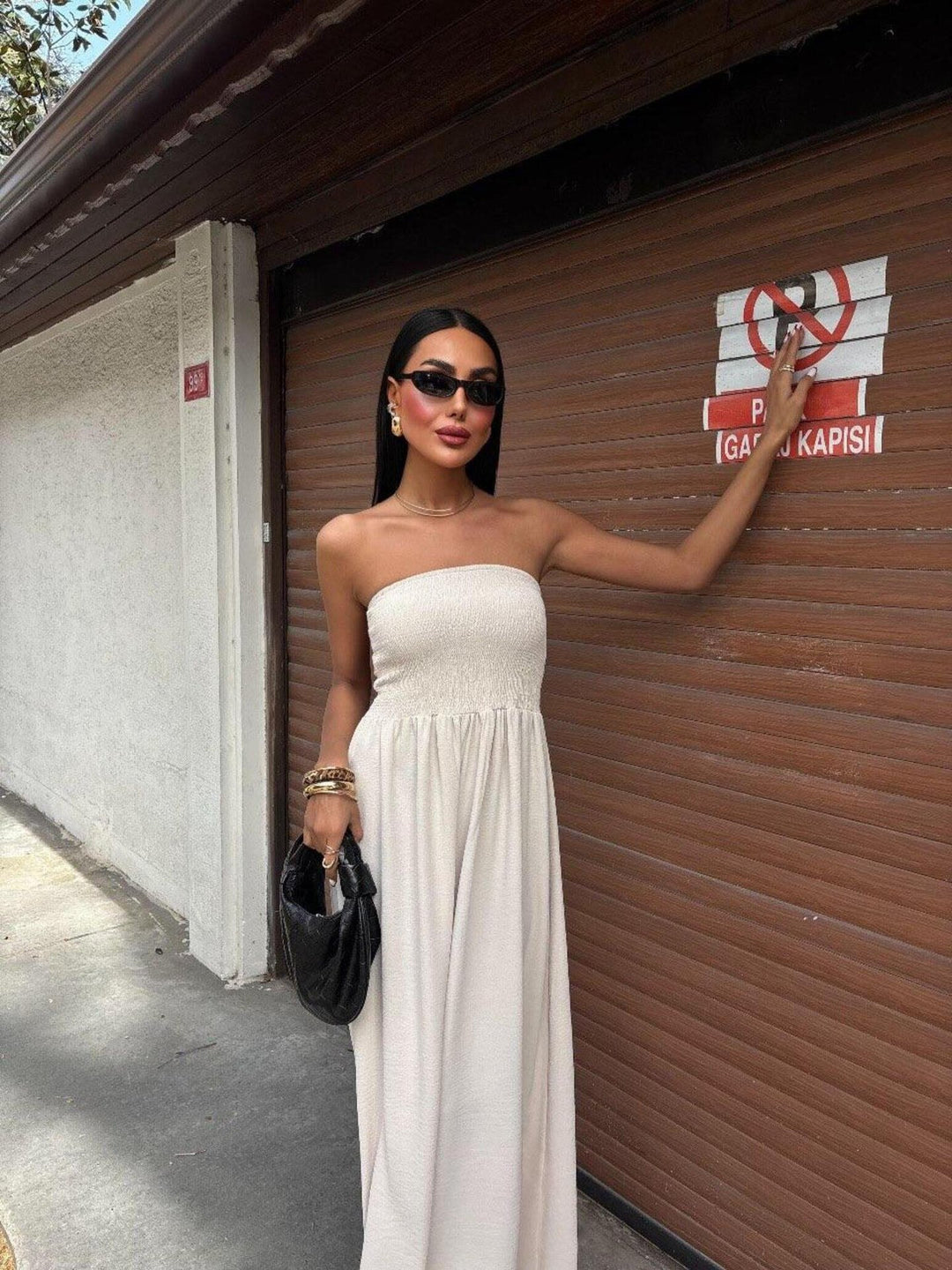 Strapless Linen-Blend Midi Dress | Minimalist Quiet Luxury Sundres
