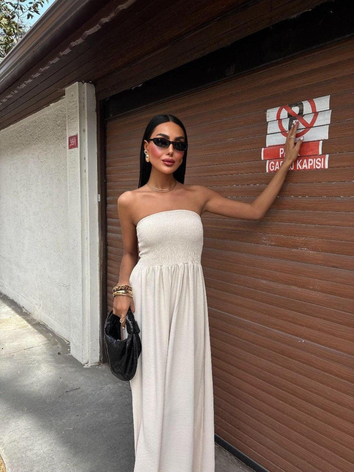 Strapless Linen-Blend Midi Dress | Minimalist Quiet Luxury Sundres