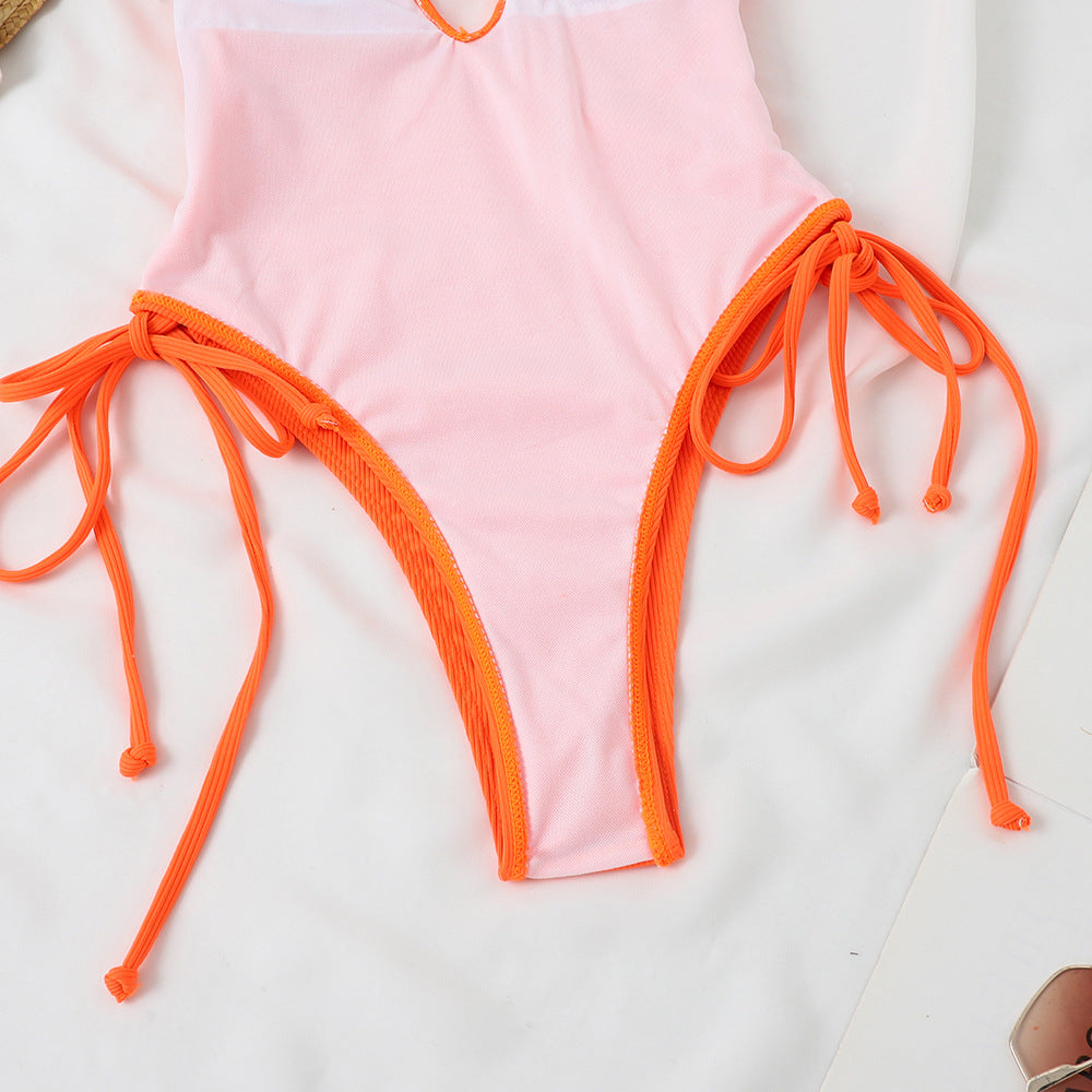 Control Sexy Deep V One Piece Swimsuit Women with Tie Sides