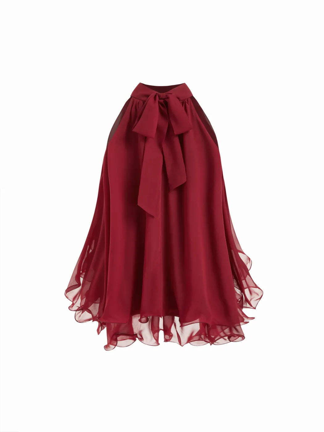 Multi-Color Halter Neck Flowy Chiffon Top with Bow Detail, Sleeveless Ruffled Blouse for Women