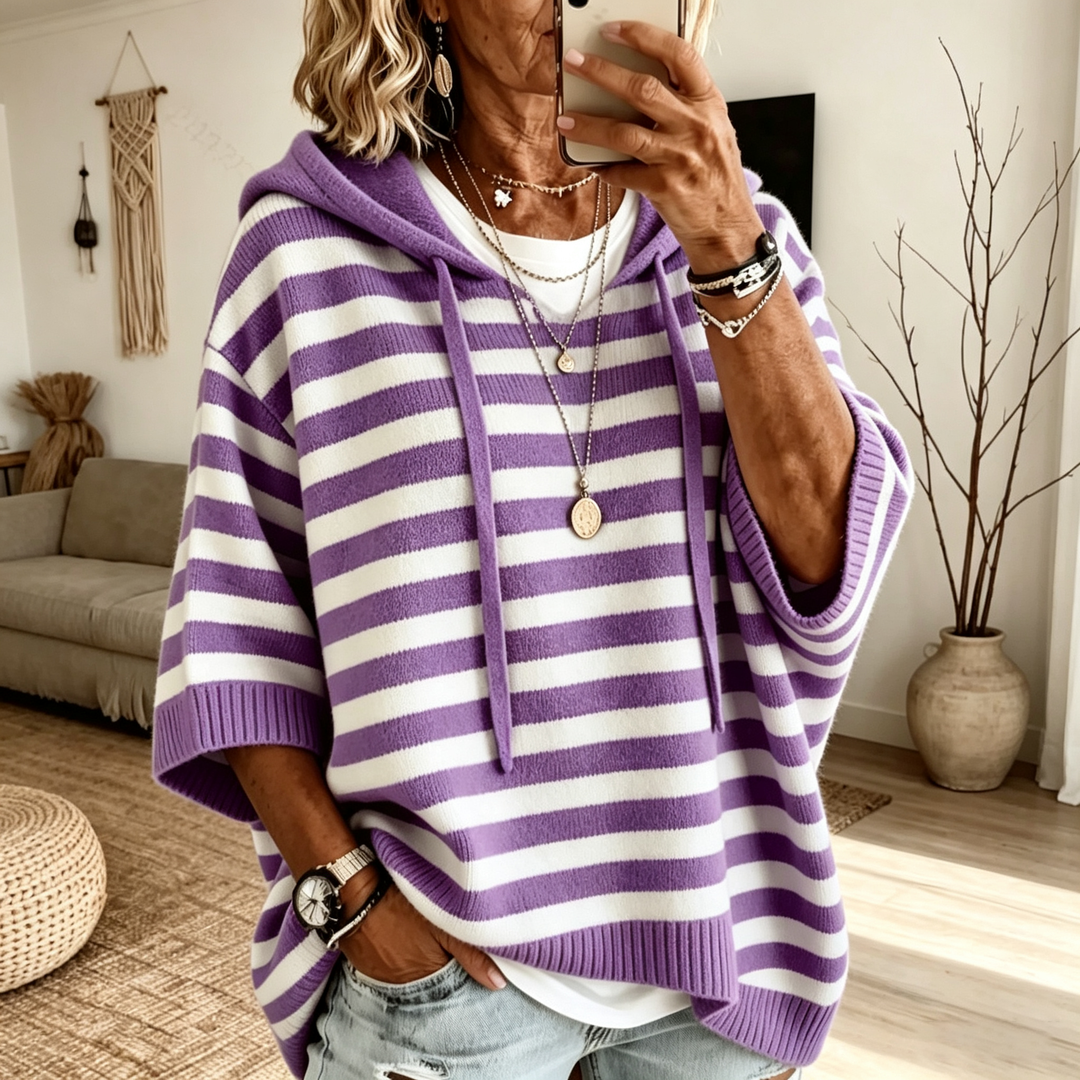 Drop Shoulder Hooded Knit Pullover