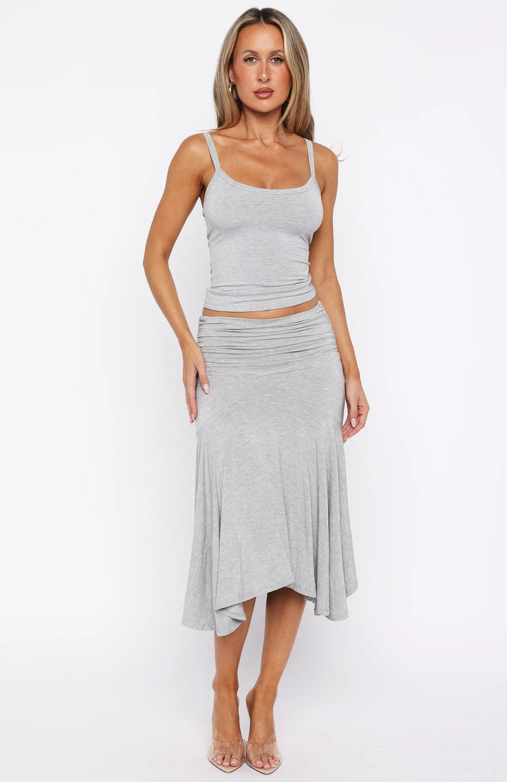 Ruched Waist Cami &amp;amp; Asymmetric Midi Skirt Set