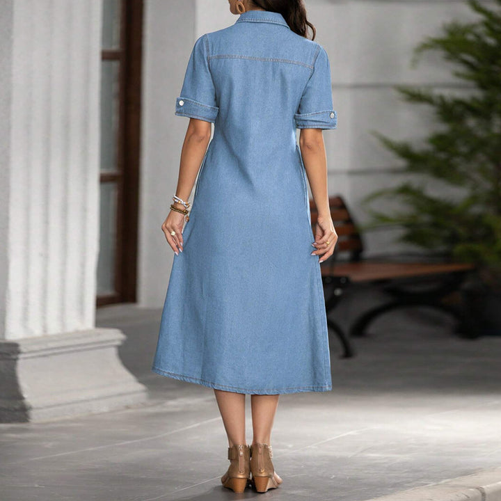 Short-sleeved denim shirt dress