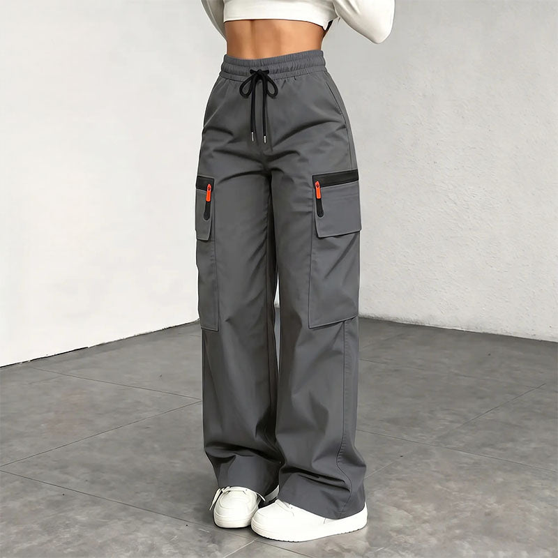 Drawstring wide-leg cargo pants