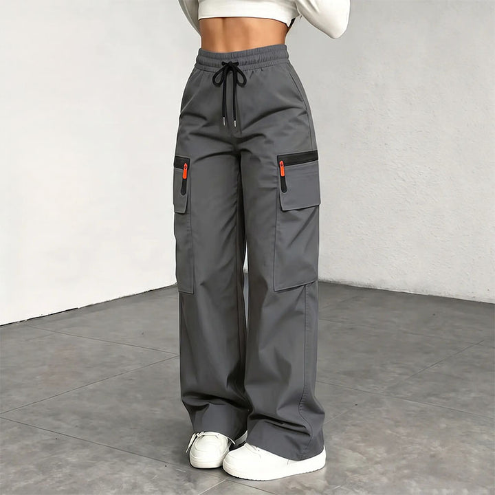 Drawstring wide-leg cargo pants