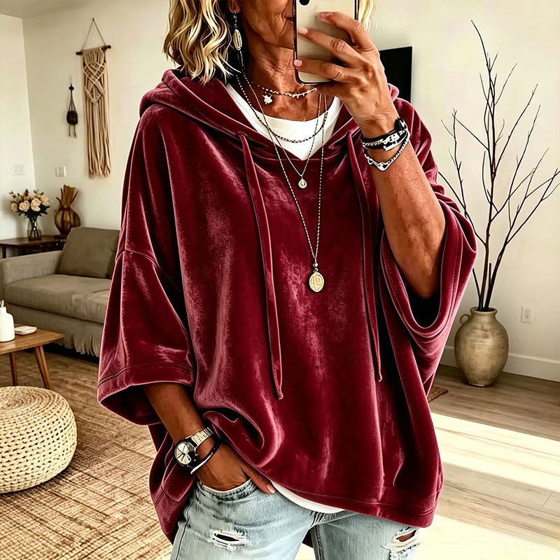 Velvet hooded casual sweatshirt