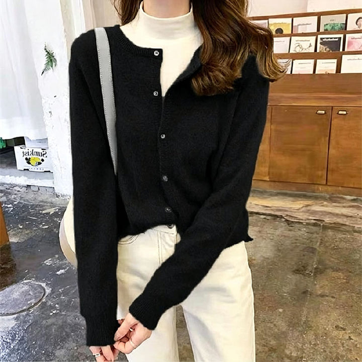 Minimalist long-sleeve knit cardigan