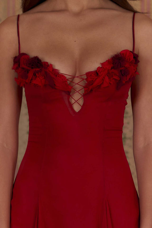 Spaghetti Strap 3D Flower Ruched Bust Mini Dress |  Corset A-Line Babydoll Dress