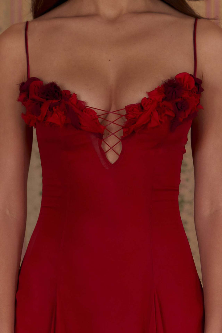 Spaghetti Strap 3D Flower Ruched Bust Mini Dress |  Corset A-Line Babydoll Dress