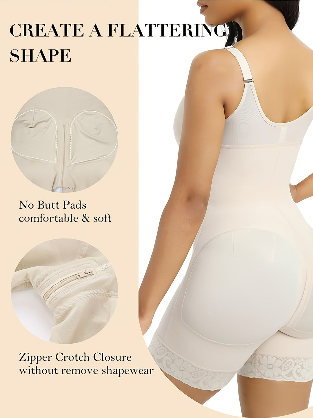 Full Body Shaper with Built-in Bra, High Compression Shapewear with Front Zipper &amp; Butt Lifter