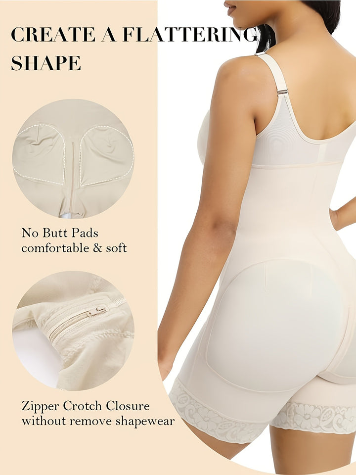 Full Body Shaper with Built-in Bra, High Compression Shapewear with Front Zipper &amp; Butt Lifter