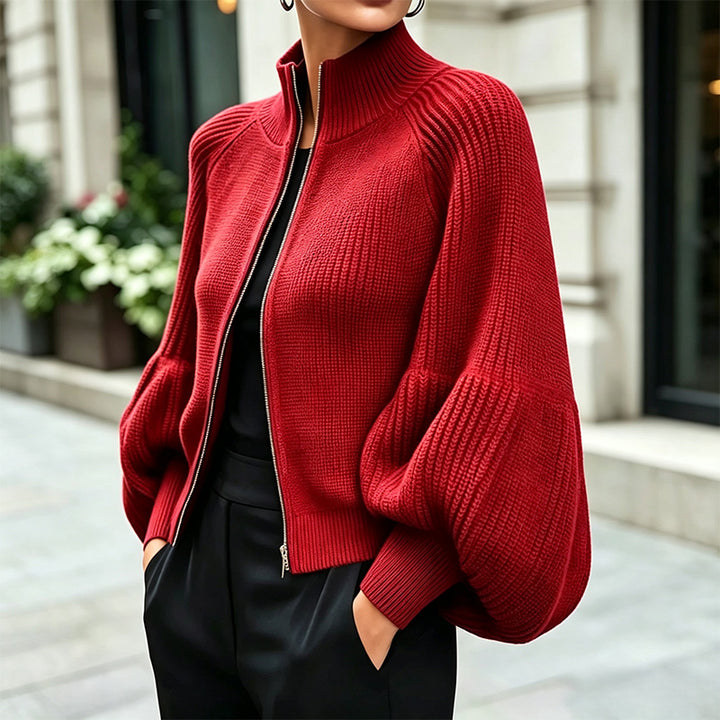 Cropped Zip-Up Knit Cardigan