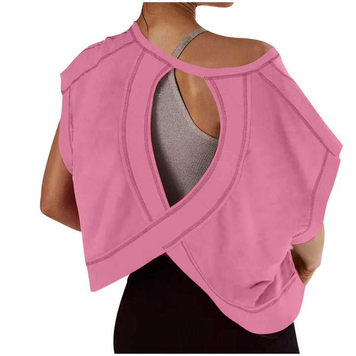 Open-Back Cropped Athletic Tee, Breathable Twist-Back Workout Top