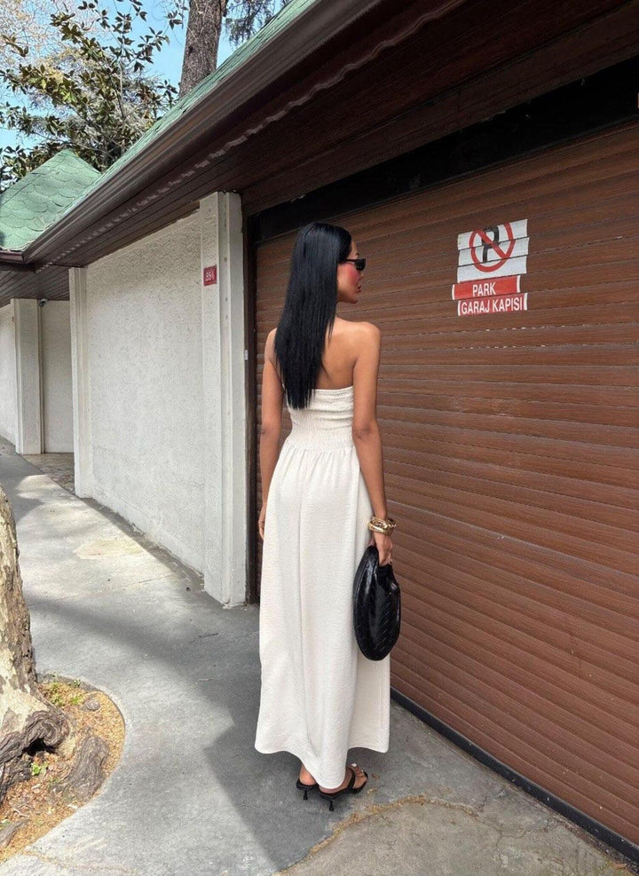 Strapless Linen-Blend Midi Dress | Minimalist Quiet Luxury Sundres