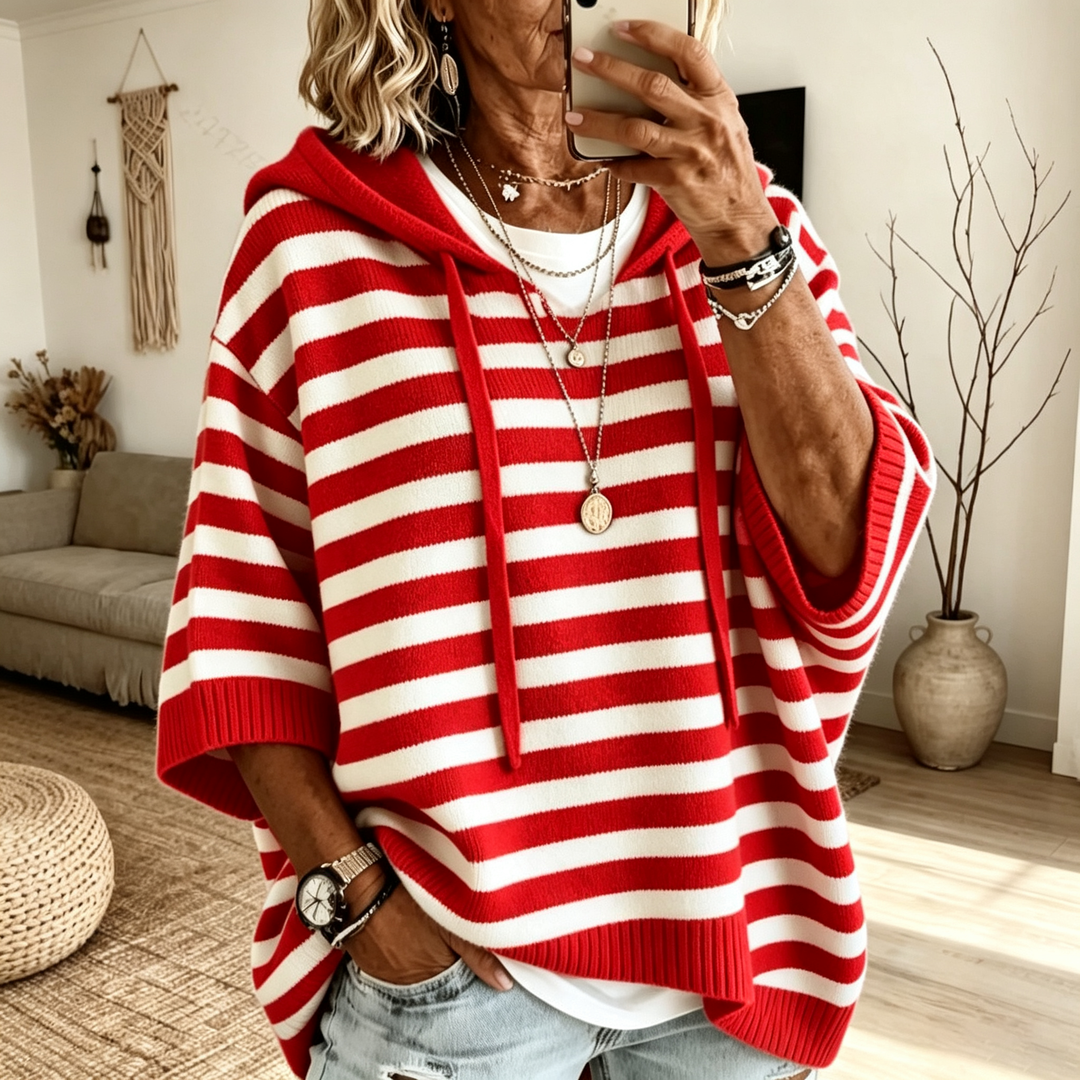 Drop Shoulder Hooded Knit Pullover