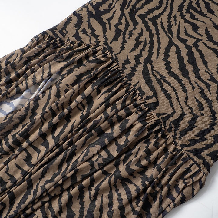 Women Tube Top Dress Tiger Stripe Mesh Patchwork Maxi Dress