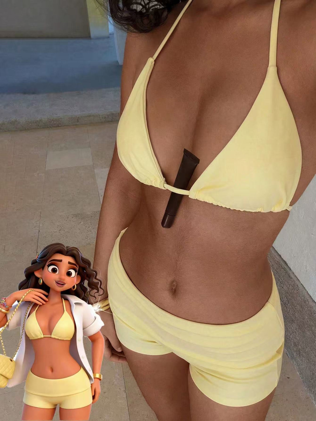 Color-Block Triangle Bikini Set with Boyshort Bottom