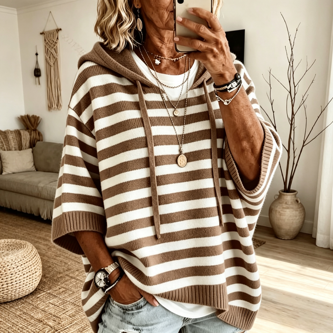 Drop Shoulder Hooded Knit Pullover