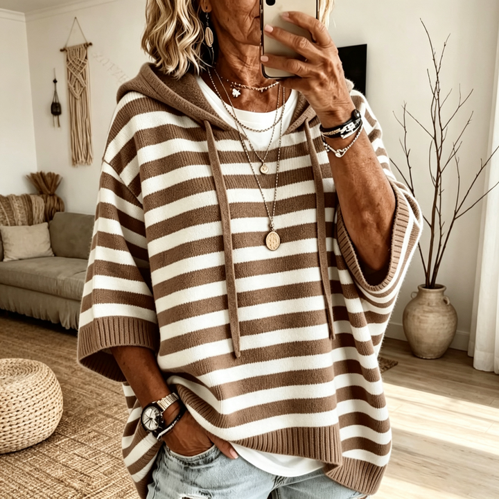 Drop Shoulder Hooded Knit Pullover
