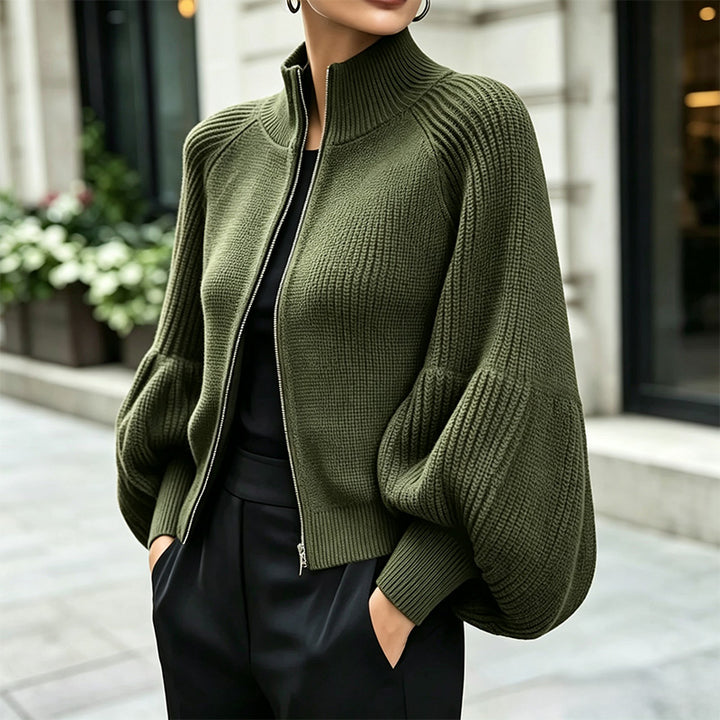 Cropped Zip-Up Knit Cardigan