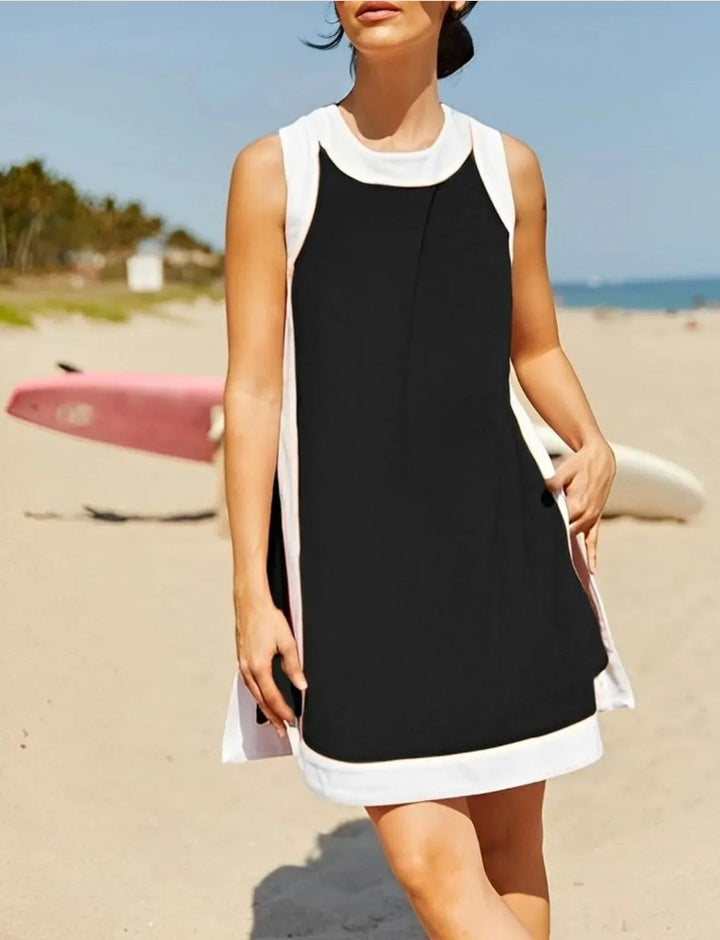 Pink &amp;amp; White Colorblock Terry Cloth Sleeveless Shift Dress