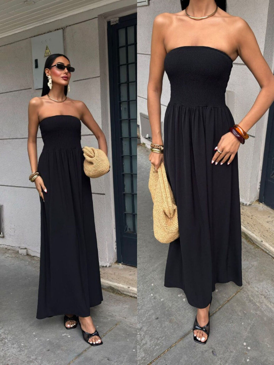 Strapless Linen-Blend Midi Dress | Minimalist Quiet Luxury Sundres