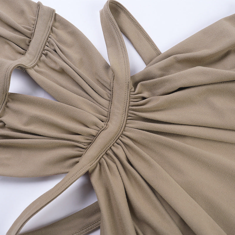 Halter Cutout Ruched Mermaid Maxi Dress