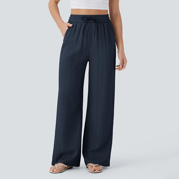 High-waisted  wide-leg pants with drawstring