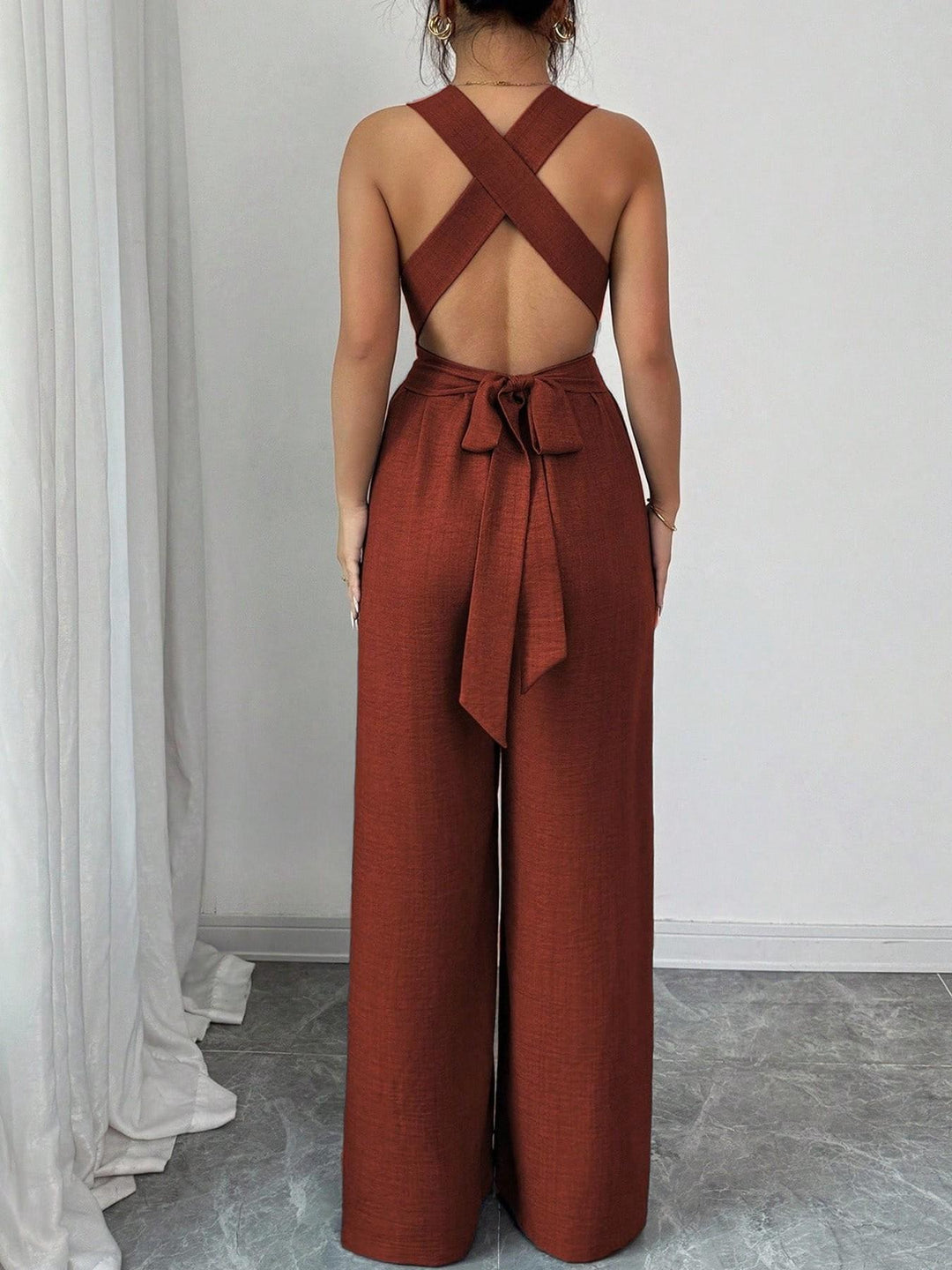 Rust Crisscross Back Wide-Leg Jumpsuit