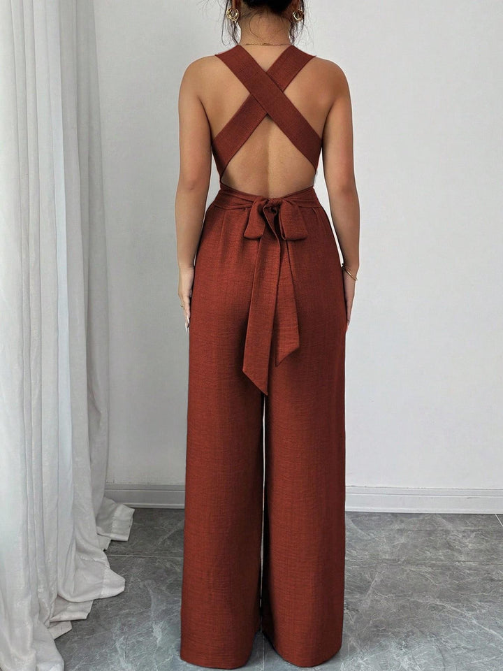 Rust Crisscross Back Wide-Leg Jumpsuit